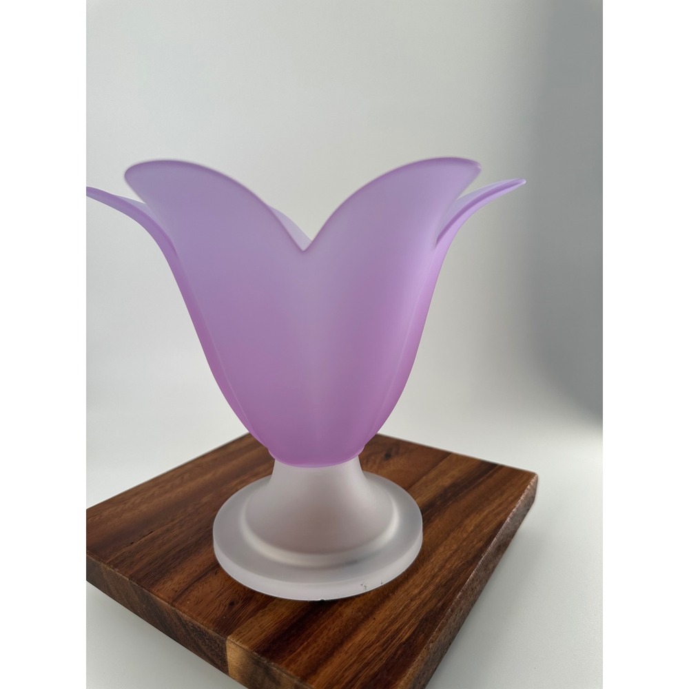 Frosted Purple Glass Tulip Vase Lavender Scalloped Petal Flower Pedestal 6.75"
